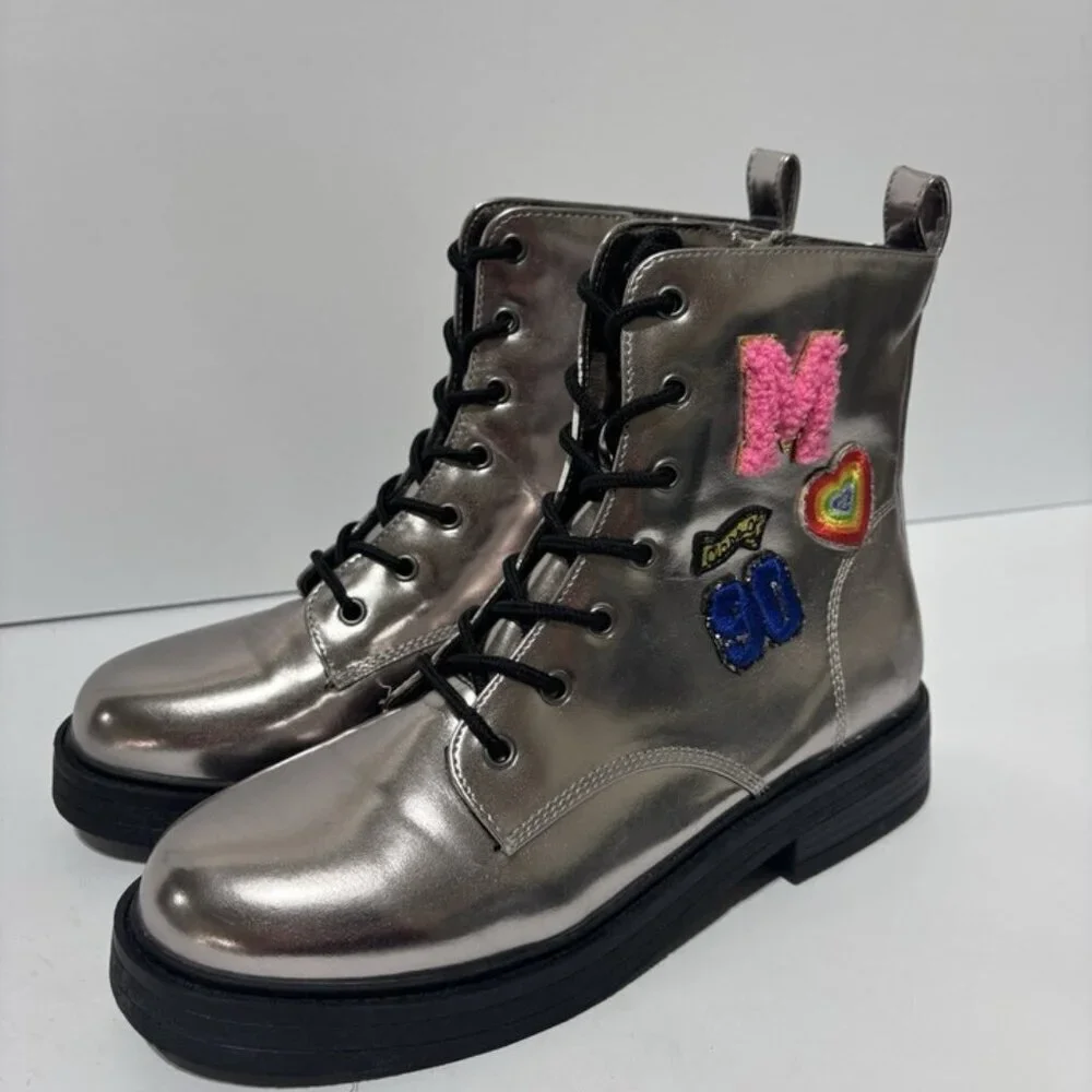 Steve Madden Big Kids’ Nolita Gray Combat Boots, Girls’ Size 5 M